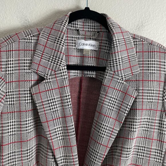 Calvin Klein Womens Plus 2X Red Black Plaid Blazer Jacket One Button - Picture 10 of 12